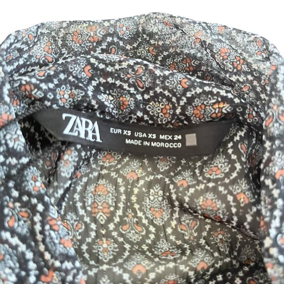 Zara Black Printed Chiffon Tie Neck Long Sleeve Sheer Romper Size XS NWT - Picture 5 of 13